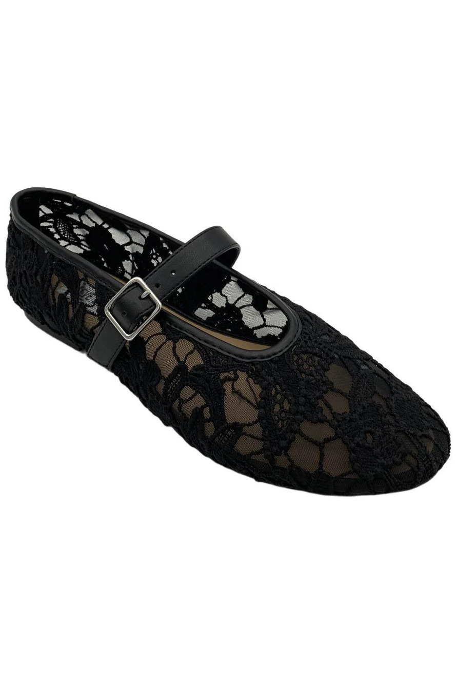 Steve Madden Women's Dreaming Slip-On Mary Jane Flats Black Lace - Medium